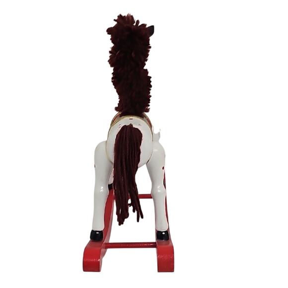 Vintage Classic White and Red Wooden Rocking Horse w/ Yarn Main Christmas Decor - Picture 4 of 10